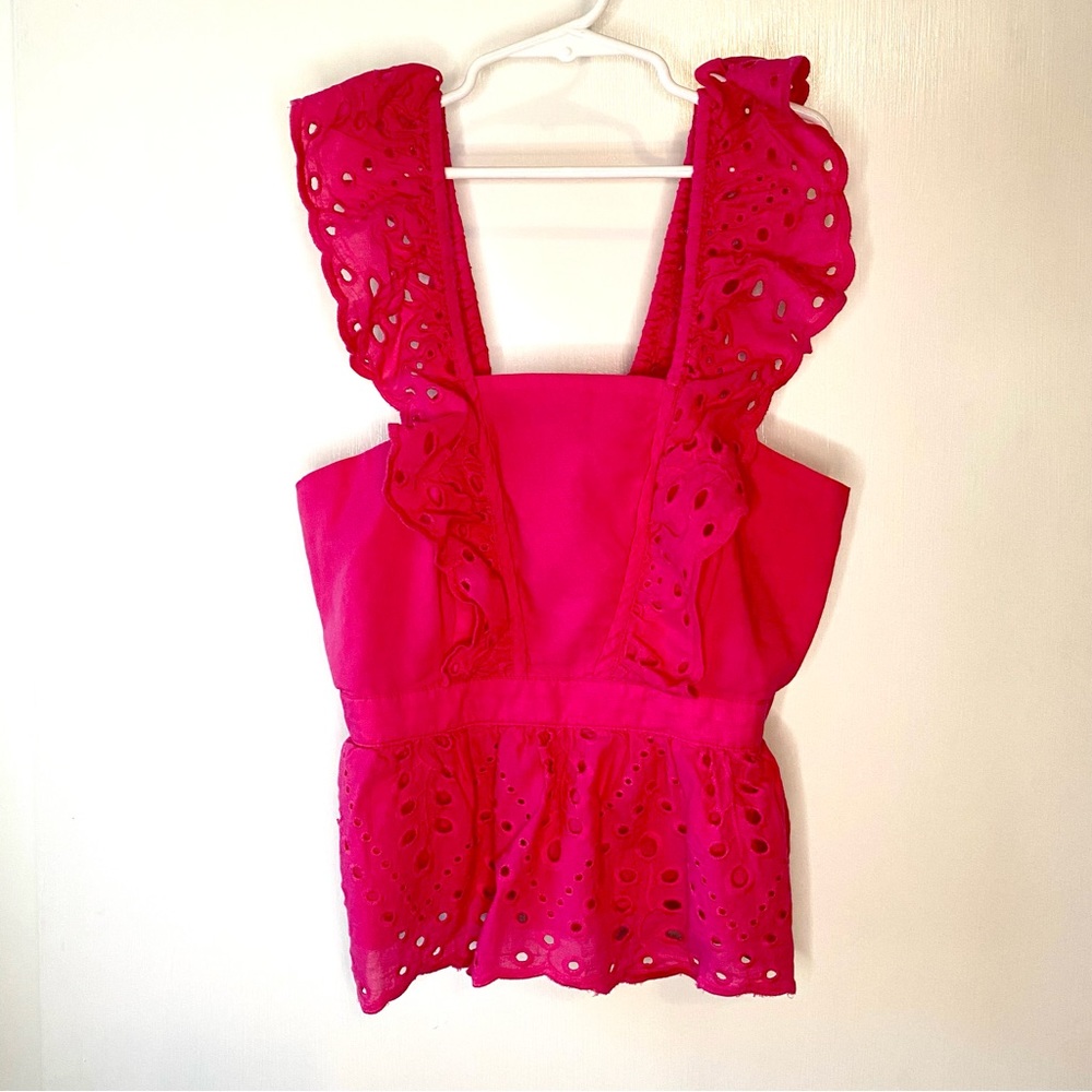 Banana Republic Factory Fuschia Textured Eyelet Peplum 100% Cotton Top XXSP